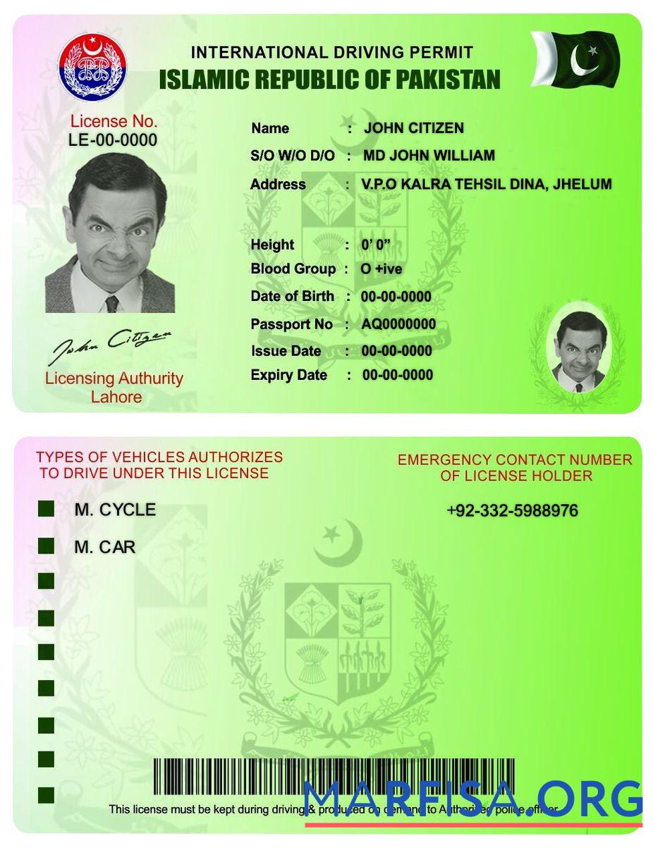 Realistic Pakistan international driving permit template